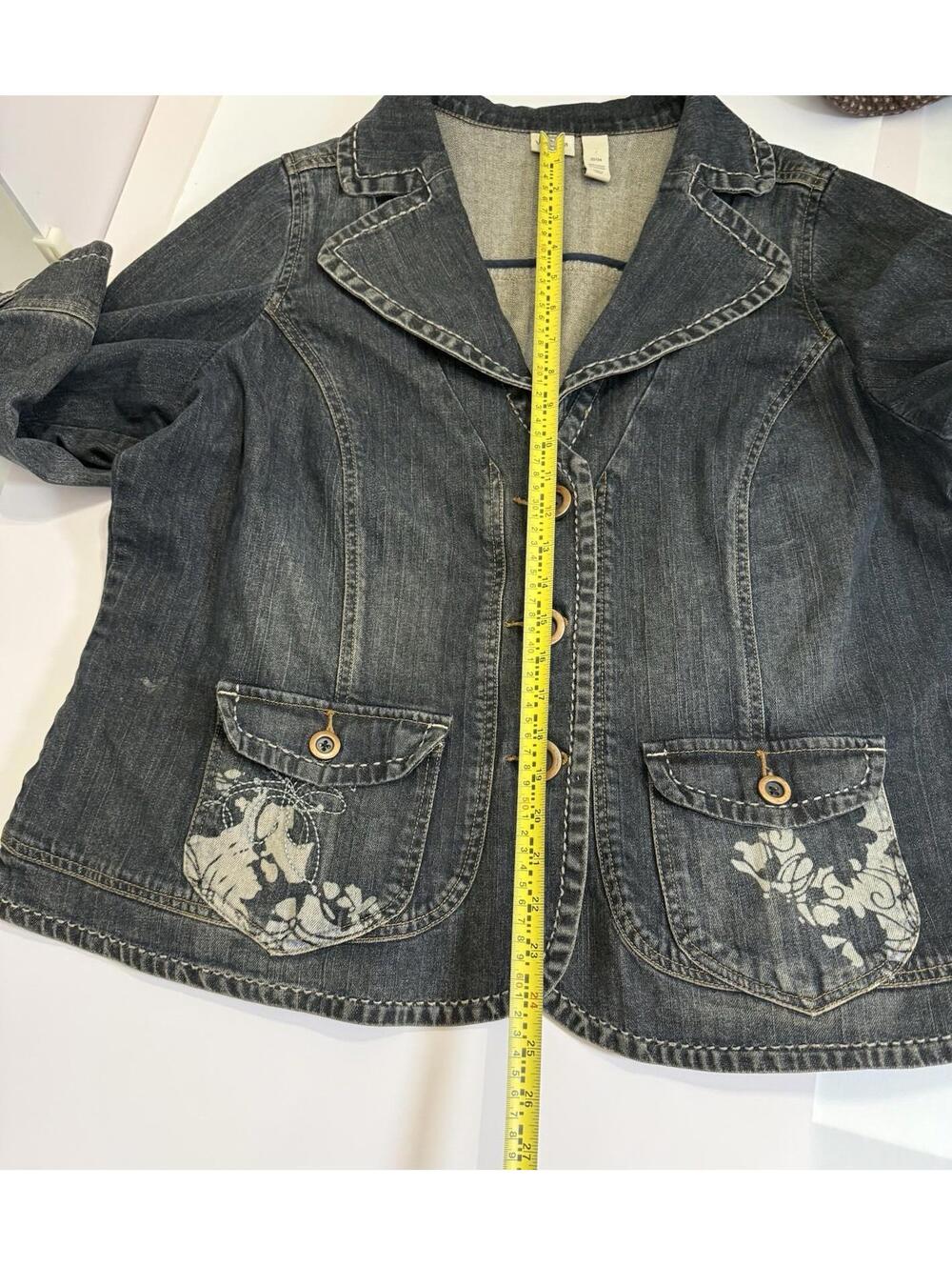 Venezia Black Floral Embroidered Button Collared Blazer Jacket Plus Size 22/24 - Picture 4 of 8